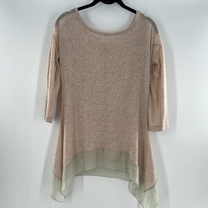 SUNDANCE 3/4 SLEEVES LINEN SHEER TAN FUFFLE BOTTOM MEDIUM